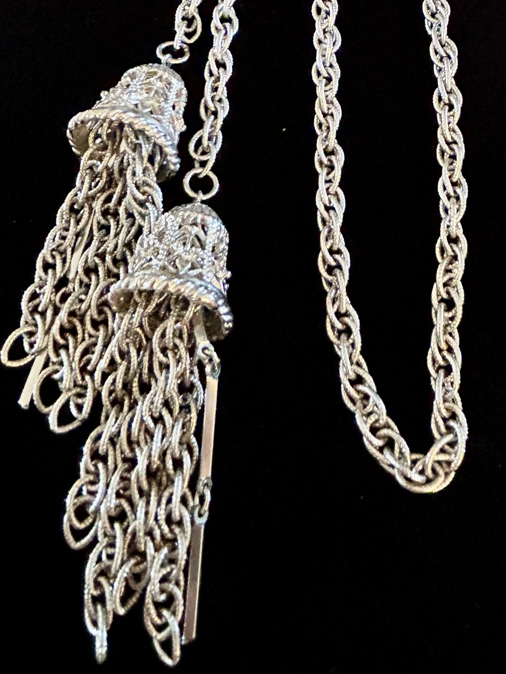 32β Vintage Silver Toned Lariat Tassel Rope Chain Necklace - Women Jewelry